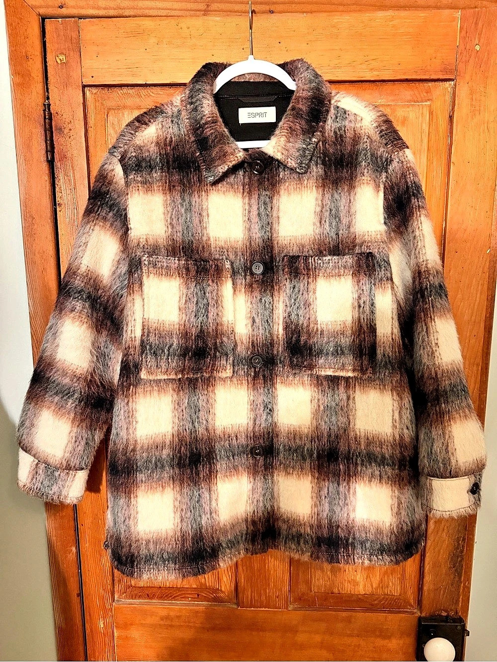 Esprit Plaid Shacket in Brown & Pink/Purple Like New
